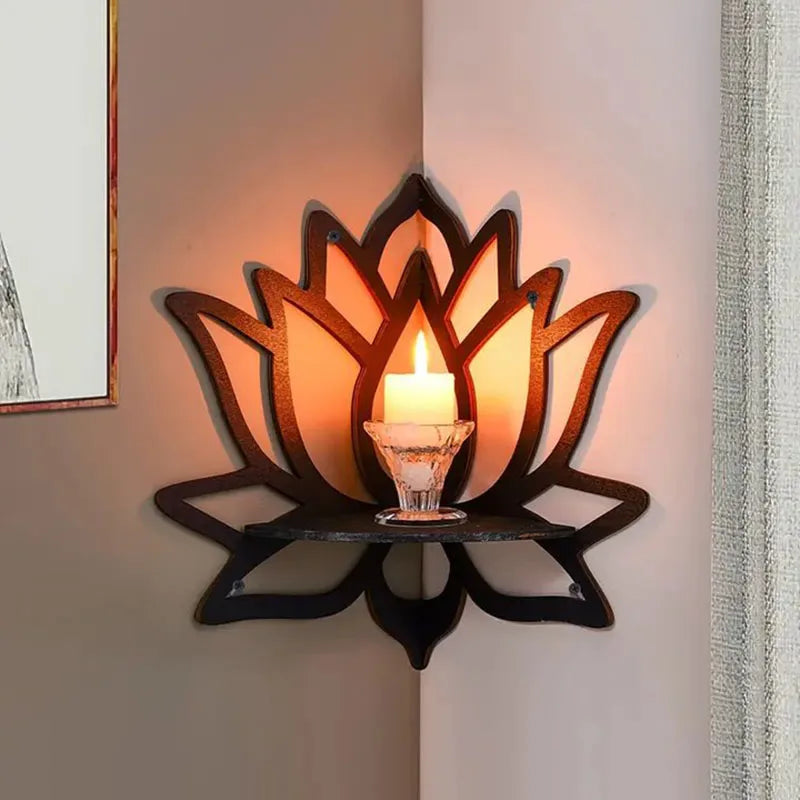 Lotus Wall Shelf – Floating Wooden Shelf | Meditation & Modern Home Decor
