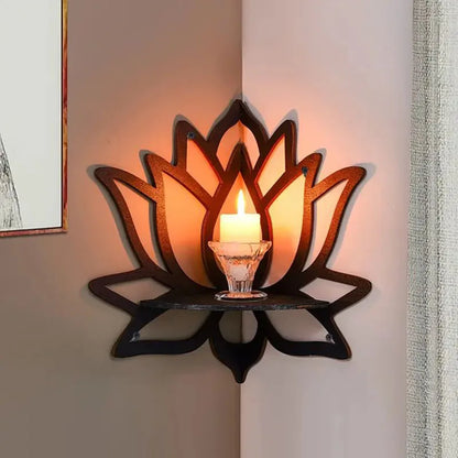 Lotus Wall Shelf – Floating Wooden Shelf | Meditation & Modern Home Decor