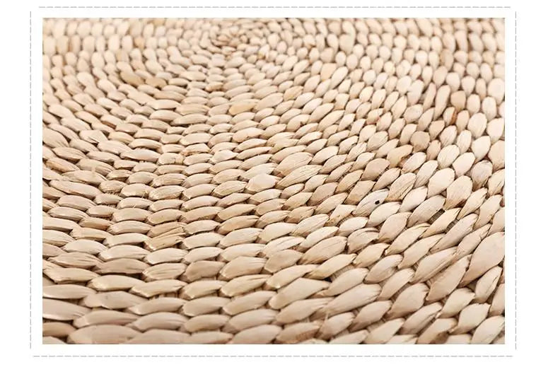 Handmade Natural Straw Tatami Cushion – 40cm Round Pouf | Japanese Style Floor Pillow