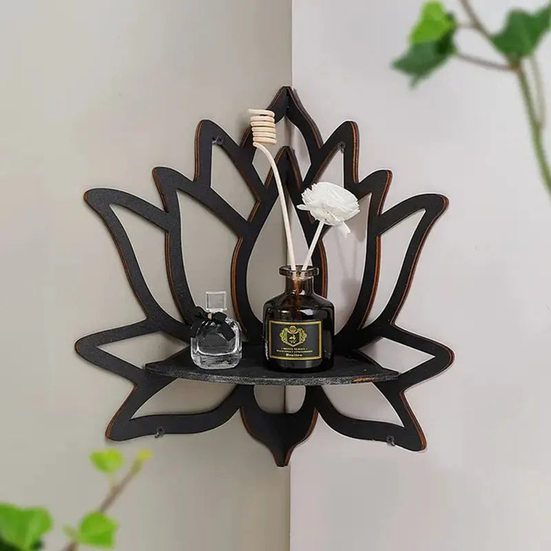 Lotus Wall Shelf – Floating Wooden Shelf | Meditation & Modern Home Decor