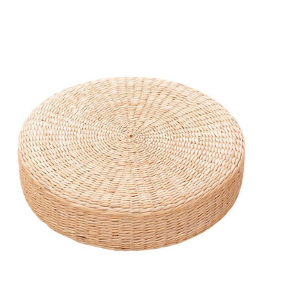 Handmade Natural Straw Tatami Cushion – 40cm Round Pouf | Japanese Style Floor Pillow